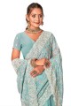Embroidered Georgette Saree in Sea green  with Blouse