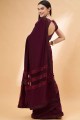 Lycra Maroon Saree in Stone,sequins,embroidered