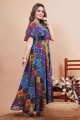 Printed Georgette Gown Dress in Multicolor with Dupatta