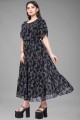 Georgette Black Gown Dress in Printed