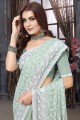 Dusty pista  Saree in Georgette with Embroidered