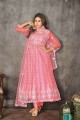 Peach Anarkali Suit in Embroidered Net