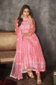 Peach Anarkali Suit in Embroidered Net