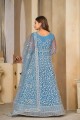 Embroidered Net Sky blue Anarkali Suit with Dupatta