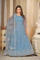 Embroidered Net Sky blue Anarkali Suit with Dupatta