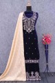 Embroidered Velvet Palazzo Suit in Blue
