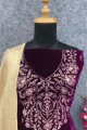 Palazzo Suit in Purple Velvet with Embroidered