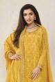 Embroidered Jacquard Yellow Sharara Suit with Dupatta
