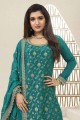 Sky blue Sharara Suit in Jacquard with Embroidered