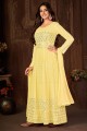 Embroidered Faux georgette Anarkali Suit in Yellow with Dupatta