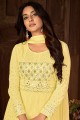 Embroidered Faux georgette Anarkali Suit in Yellow with Dupatta