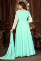 Embroidered Faux georgette Anarkali Suit in Turquoise  with Dupatta