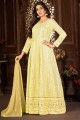 Faux georgette Anarkali Suit with Embroidered in Yellow