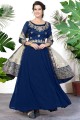 Blue Faux georgette Anarkali Suit with Embroidered