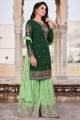 Green Faux georgette Eid Sharara Suit with Embroidered