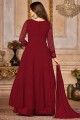 Faux georgette Embroidered Anarkali Suit in Maroon with Dupatta
