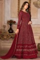 Faux georgette Embroidered Anarkali Suit in Maroon with Dupatta