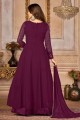 Purple Anarkali Suit in Faux georgette with Embroidered