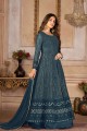 Faux georgette Anarkali Suit with Embroidered in Teal