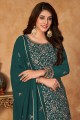Faux georgette Eid Palazzo Suit with Embroidered in Teal maroon