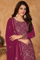 Georgette Eid Palazzo Suit in Magenta with Embroidered