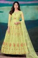 Net Embroidered Yellow Eid Anarkali Suit with Dupatta
