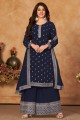 Blue Eid Sharara Suit in Embroidered Georgette