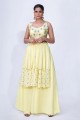 Sharara Suit in Lime yellow Chiffon with Mirror