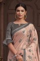 Saree in Multicolor Tussar silk with Embroidered,digital print