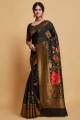 Black Saree in Black Weaving Silk