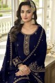Georgette Embroidered Blue Eid Sharara Suit with Dupatta