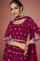 Georgette Eid Anarkali Suit in Magenta with Embroidered