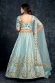 sky Blue Silk Wedding Lehenga Choli with Embroidered