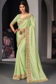 Satin Saree in Green with Embroidered