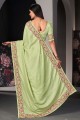 Satin Saree in Green with Embroidered