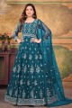 Embroidered Net Anarkali Suit in Teal  with Dupatta