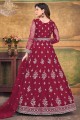 Anarkali Suit in Red Net with Embroidered