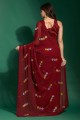Georgette Embroidered Red Party Wear Saree with Blouse