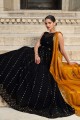 Embroidered Georgette Gown Dress in Black with Dupatta