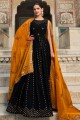 Embroidered Georgette Gown Dress in Black with Dupatta