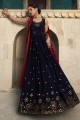 Georgette Gown Dress with Embroidered in Navy blue