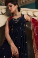 Georgette Gown Dress with Embroidered in Navy blue