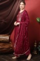 Maroon Silk Pakistani Suit with Resham