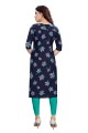 Crepe Straight Kurti in Blue with Printed