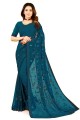 Georgette Party Wear Saree with Embroidered in Teal