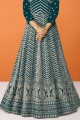 Aqua blue Anarkali Suit with Embroidered Georgette