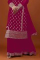 Georgette Embroidered Sharara Suit in Pink with Dupatta