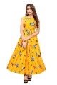 Yellow Printed Gown Dress in Crepe