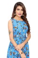 Printed Crepe Sky blue Gown Dress with Dupatta