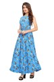 Printed Crepe Sky blue Gown Dress with Dupatta